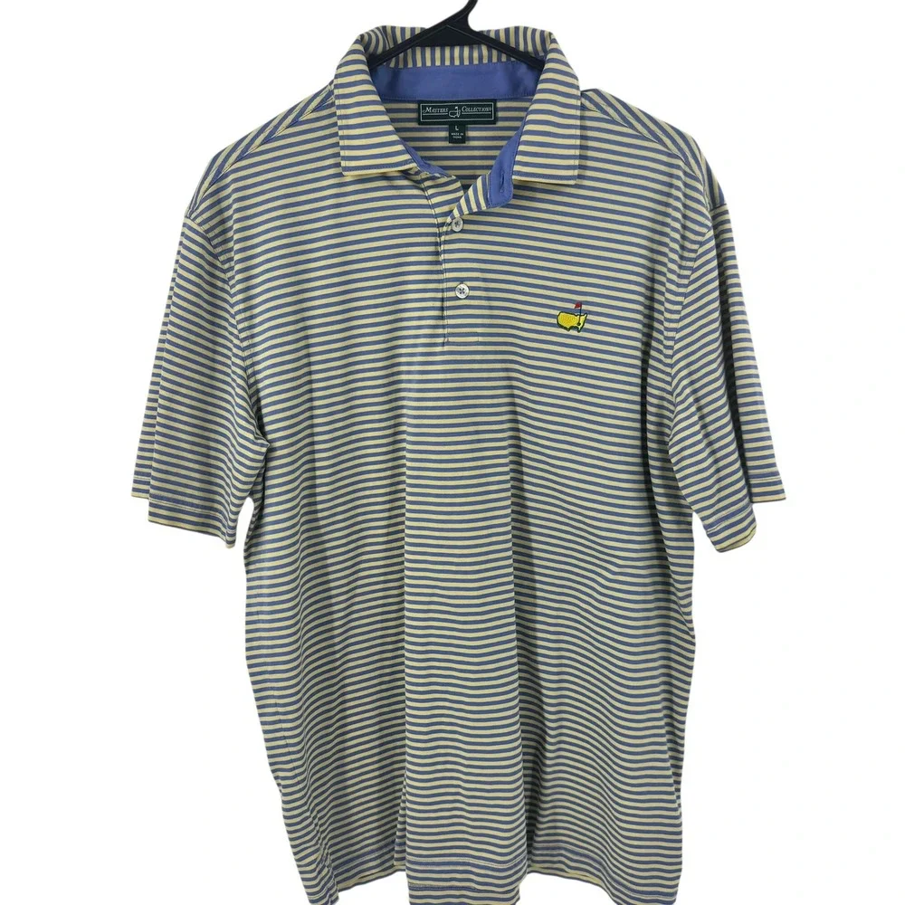 Masters Collection Golf Polo Shirt Mens‎ Large Blue Yellow Striped Pima Cotton